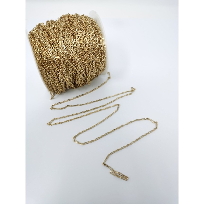 24K Gold Filled Rolo Cable Chain by Yard, Gold Filled Cable Rolo Chain by Yard, Wholesale Bulk Roll Chain For Jewelry Making, PAPER CLIP Chain | ROLL-043 Overstock Clearance Pricing