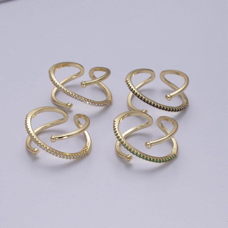 Criss Cross Ring – Double Band Ring – Gold Ring women Adjustable CZ Ring S-467 ~ S-470 Black