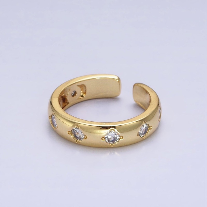 Dainty Gold Band Ring With Rhombus CZ Stone for Minimalist Jewelry R-223