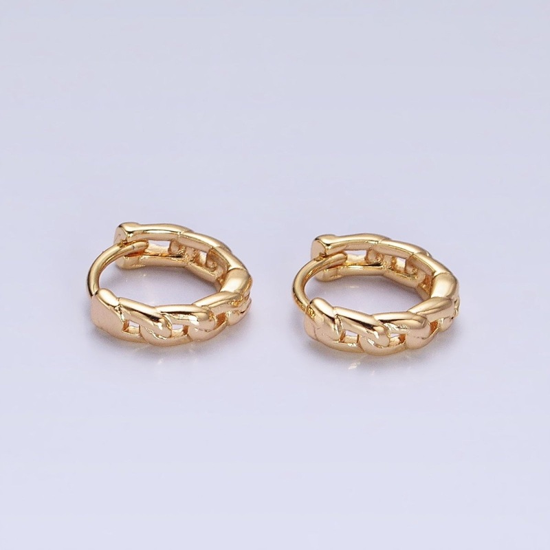 Dainty Gold Curb Link Chain Earring Minimalist Huggie Earring for Everyday Use AB666