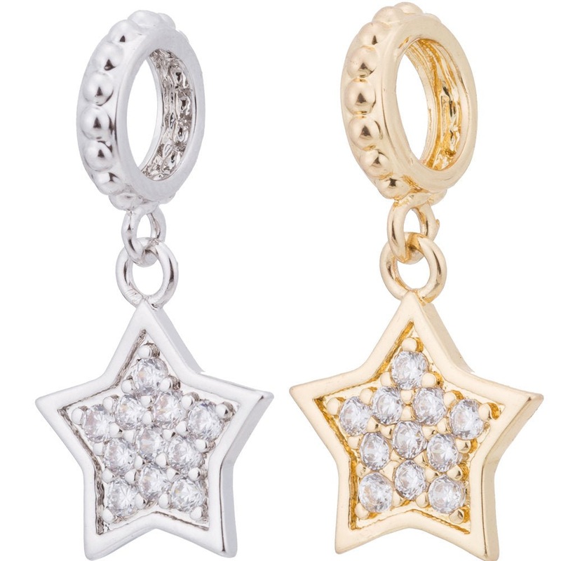 Shiny Star Bright Starburst Wish Twinkle Celestial Cubic Zirconia Bracelet Charm Bead Finding Pendant For Jewelry Making Gold