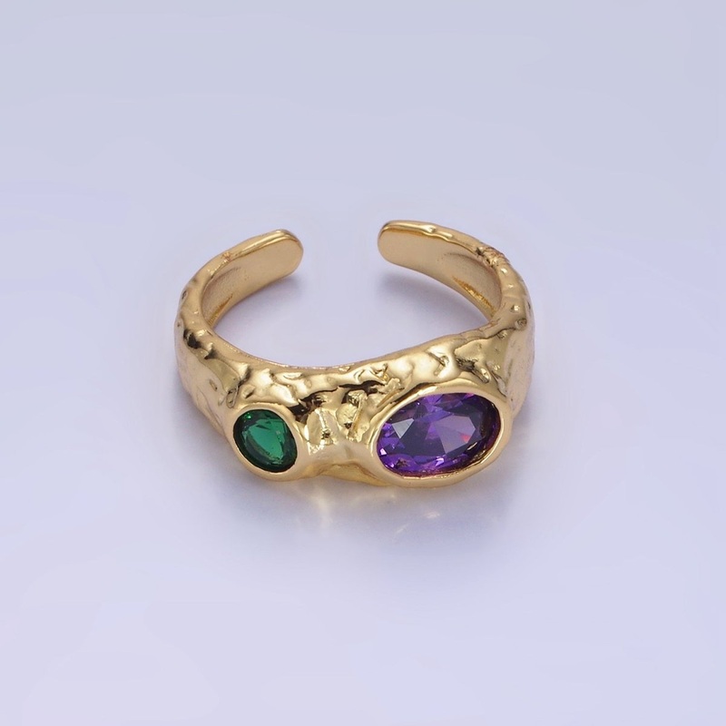 Stainless Steel Green Purple CZ Molten Ring | O1306