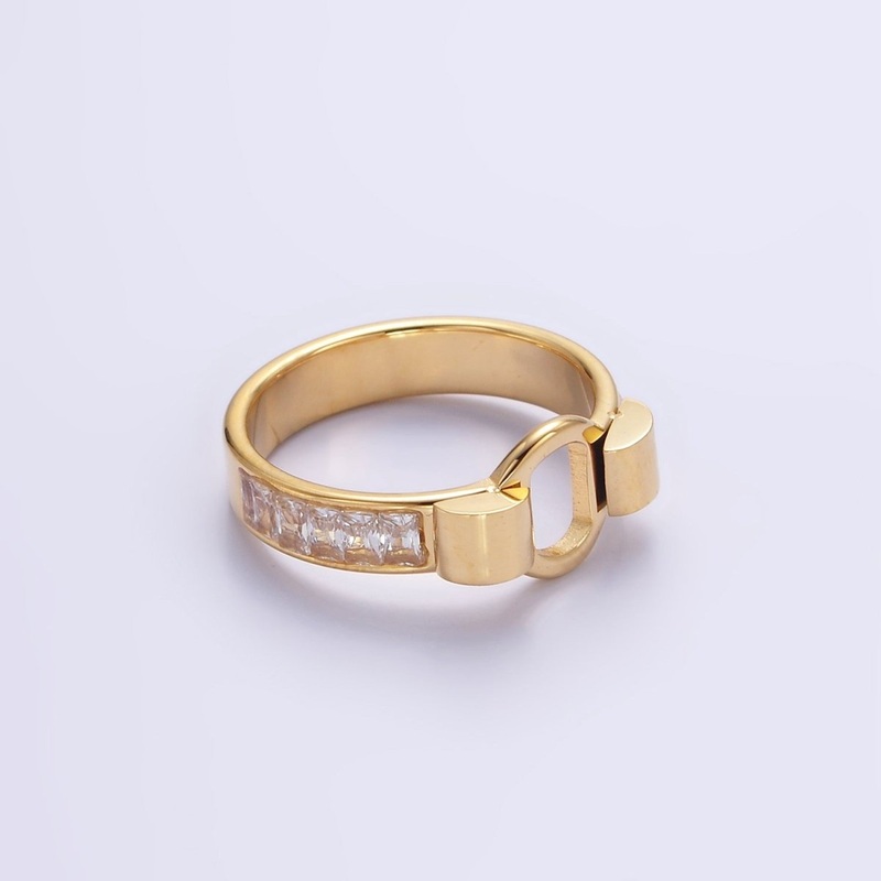 Stainless Steel Open Round Baguette Lined Ring | U048 – U050 9