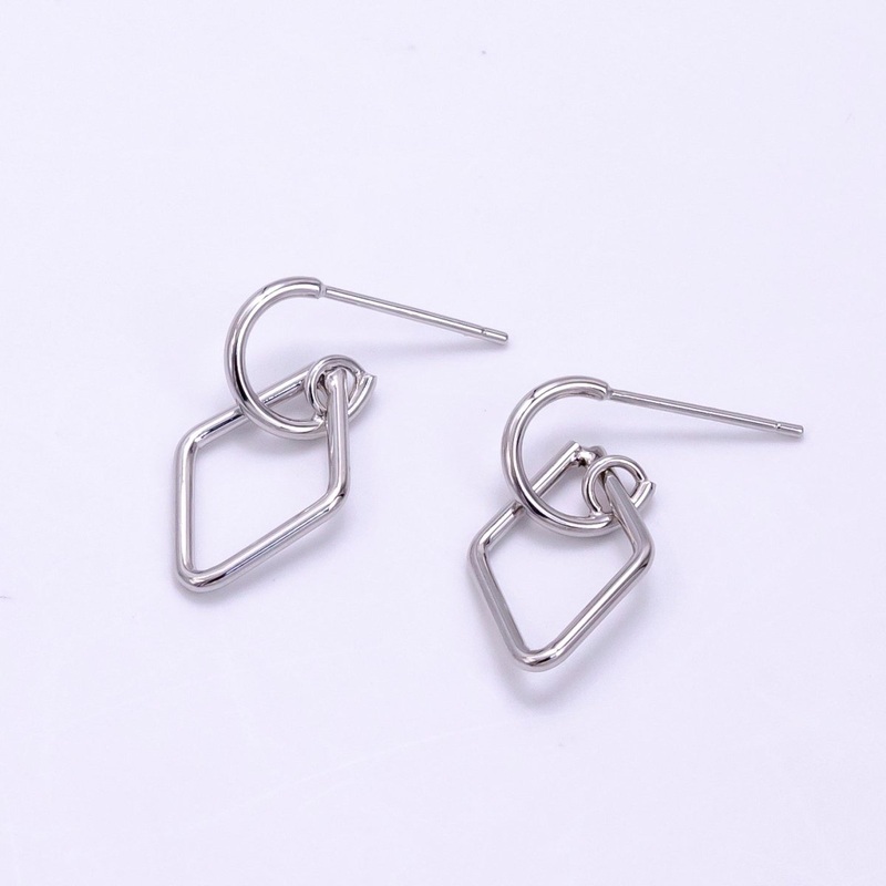 White Gold Filled Open Rhombus Drop C-Shaped Hoop Earrings | AB1277