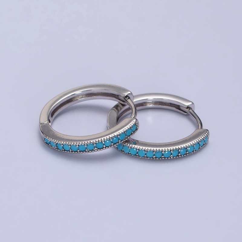 White Gold Filled Turquoise Lined 17mm Minimalist Endless Hoop Earrings | AB1052