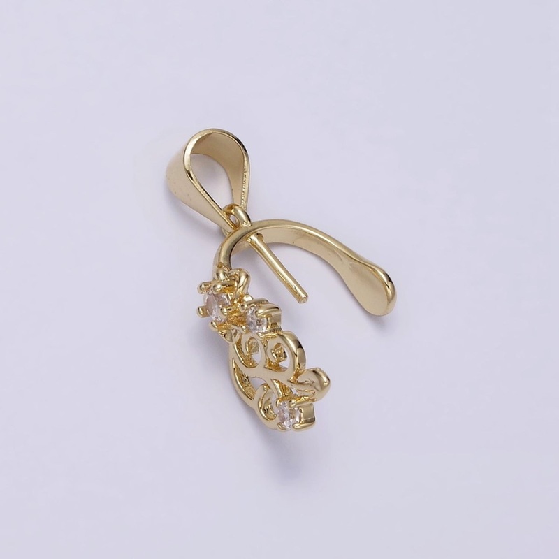 14K Gold Filled Artisan Clear CZ Gemstone Bead Pearl Drill Pendant Holder Supply | AA635