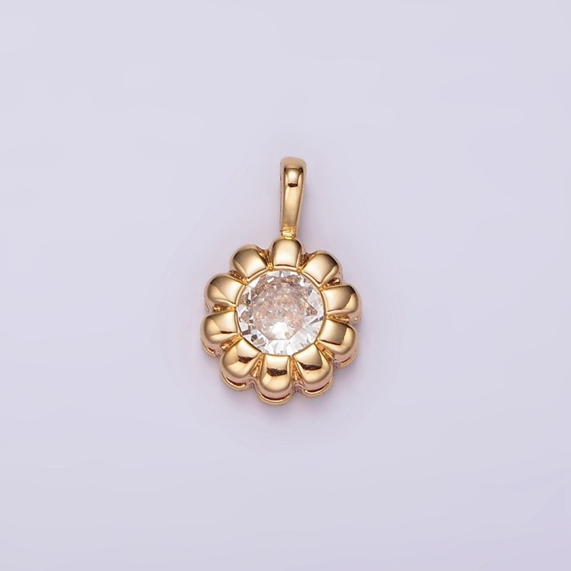 14K Gold Filled Clear CZ Lined Bezel Flower Pendant | N1961