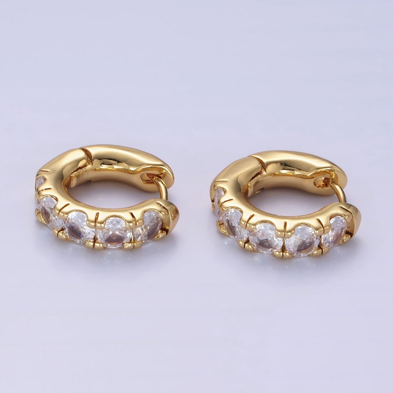 14K Gold Filled Clear CZ Rounded 17mm Huggie Earrings | AB1171