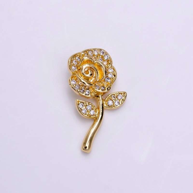 14K Gold Filled Rose Flower Clear Micro Paved CZ Open Back Loop Pendant | AC1457