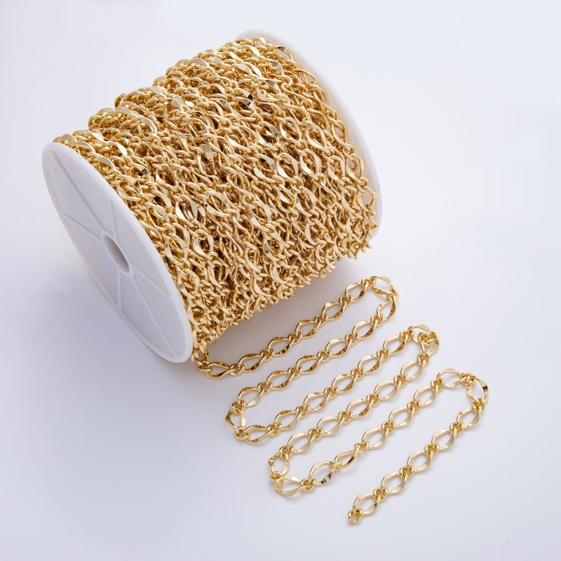 16K Gold Filled 16mm x 10mm Unfinished Chunky Oval Hammered Unique Textured Chain by Yard | ROLL-1695