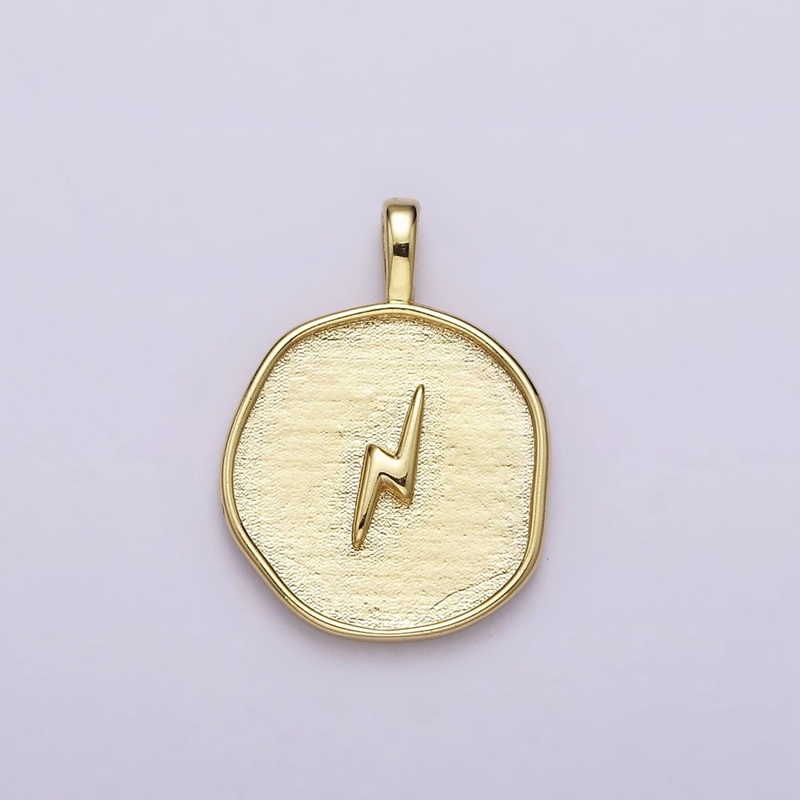 16K Gold Filled Lightning Bolt Weather Round Stamped Pendant | AA629