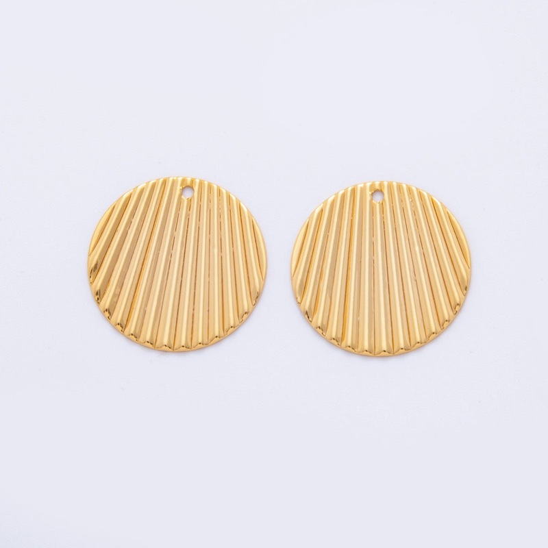 18K Gold Filled 21mm Ribbed Linear Round Charm Finding | Z1196