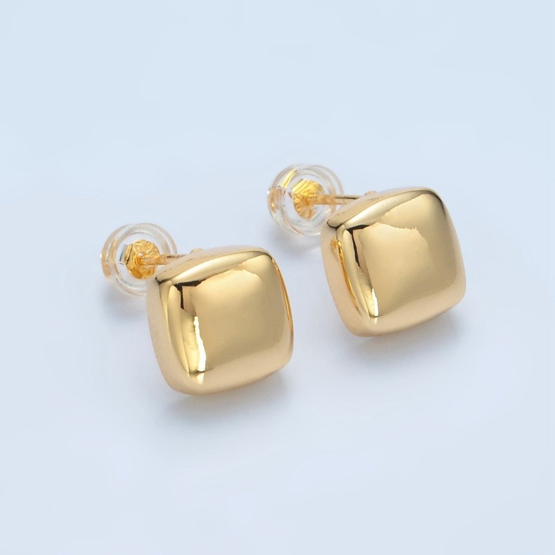24K Gold Filled 10mm Square Dome Mini Stud Earrings | AD630