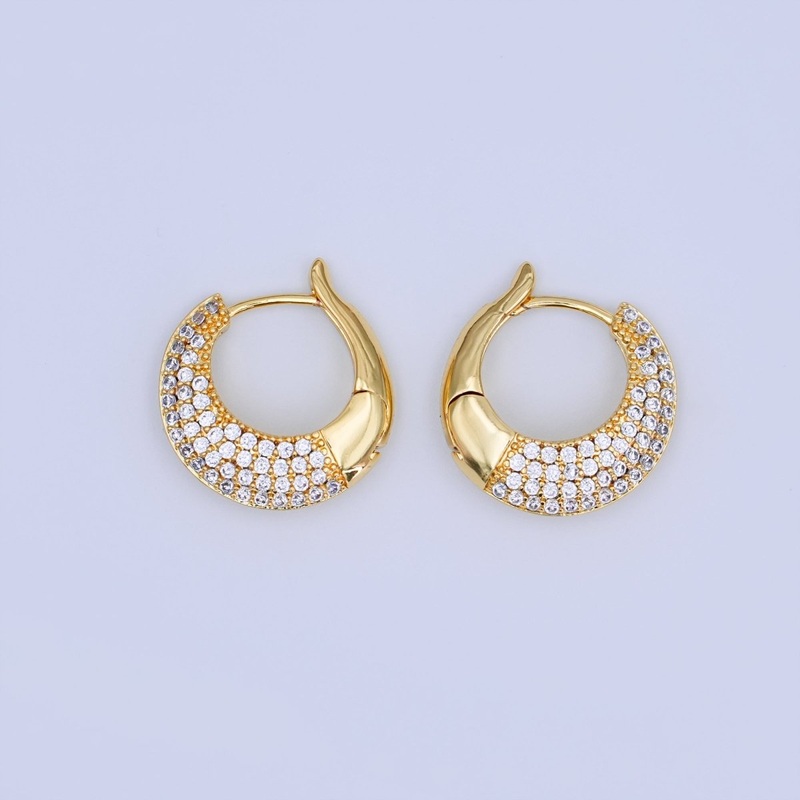 24K Gold Filled 20mm Micro Paved CZ Dome Curved Hoop Earrings | T342
