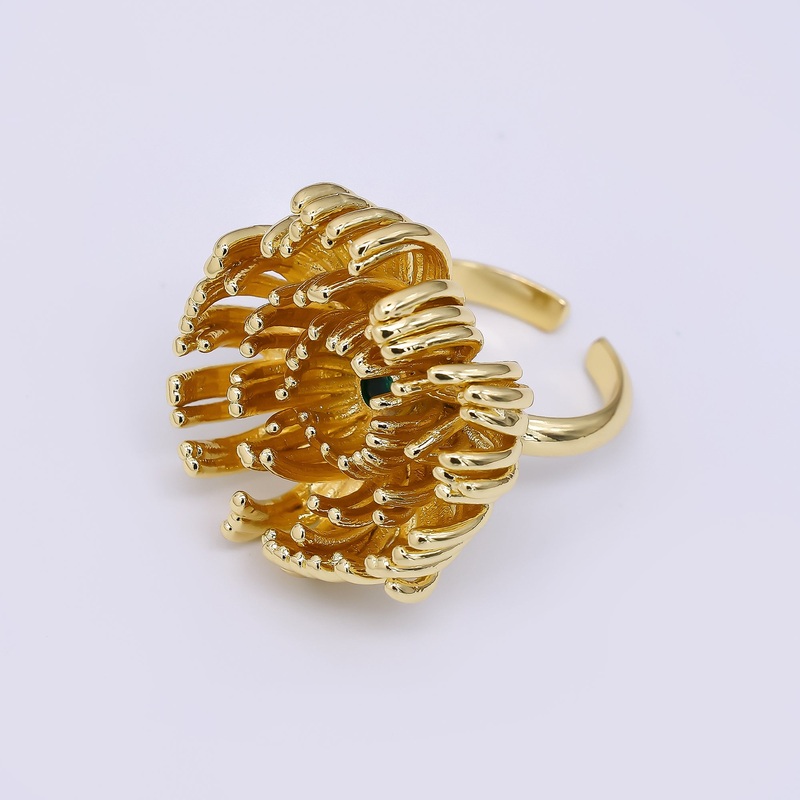 24K Gold Filled Blooming Protea Flower Adjustable Open Ring | O1475