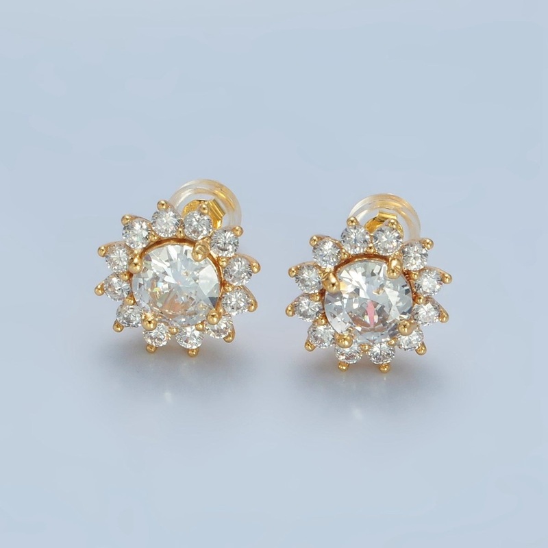 24K Gold Filled Clear CZ Celestial Sun Stud Earrings | AD738