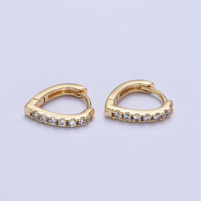 24K Gold Filled Micro Pave Cubic Zirconia Teardrop Triangle Huggie Hoop Earrings T-103 14.7mm