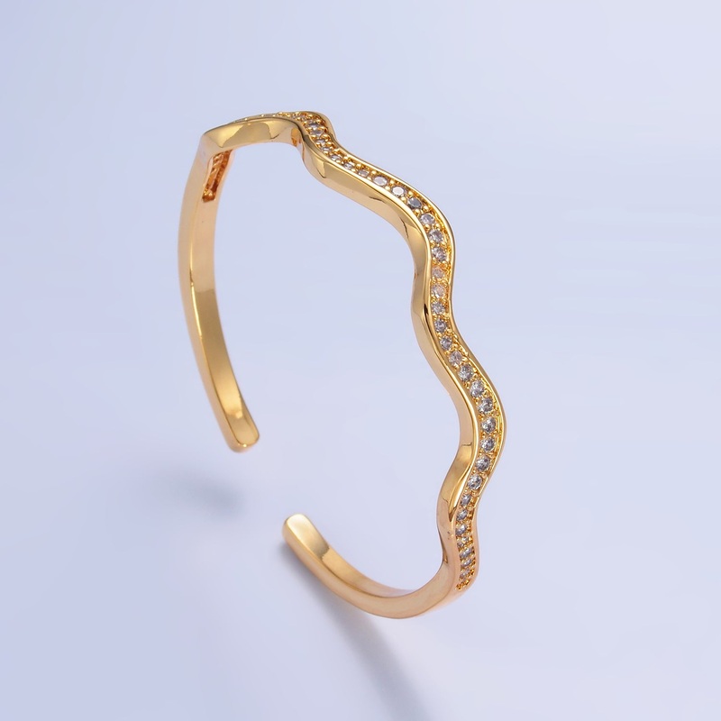 24K Gold Filled Micro Paved CZ Wave Cuff Bracelet | WA-2720