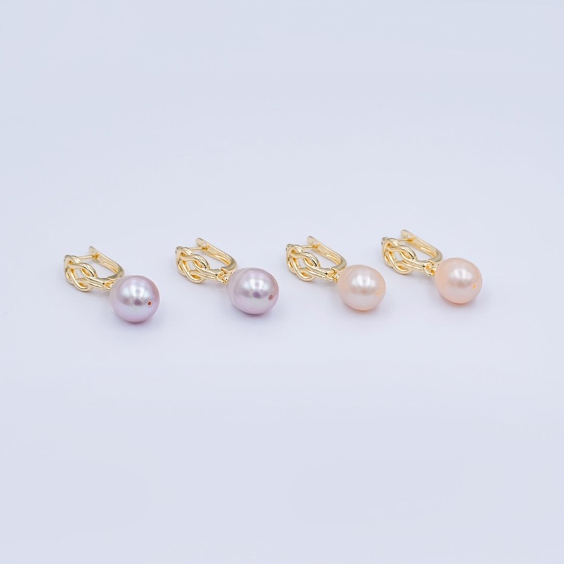 24K Gold Filled Purple, Pink Shell Pearl Drop Knot English Lock Hoop Earring | V377 V435 Purple