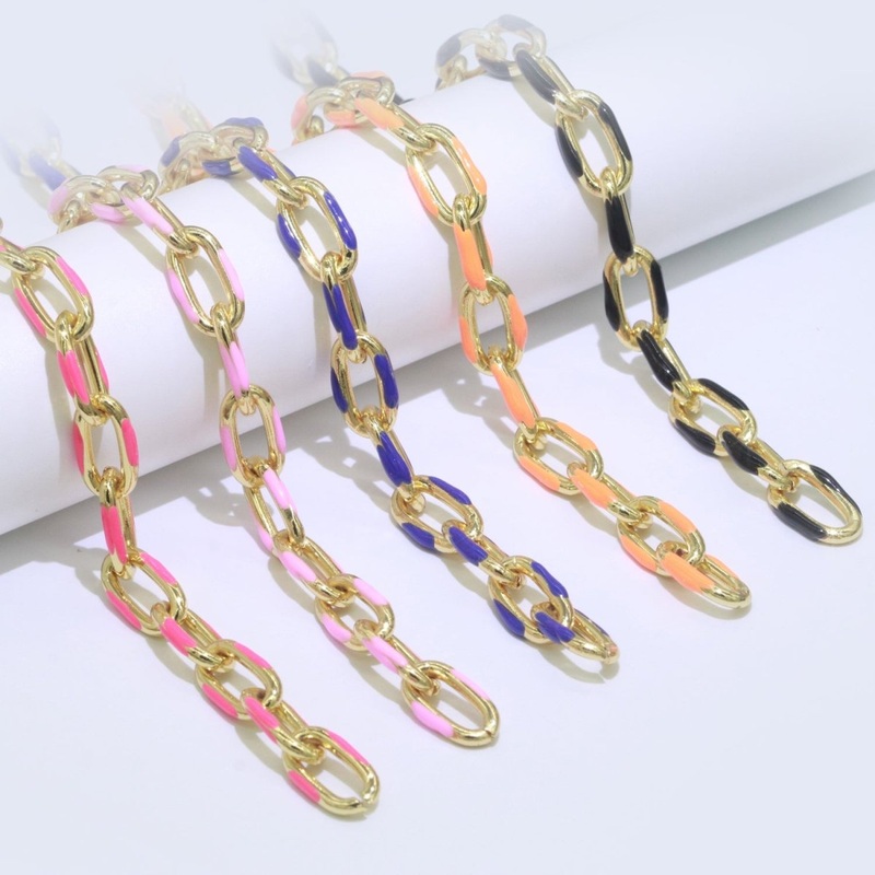 Chunky Gold Multi-Color Enamel CABLE Gold Plated Chain by Yard, Link Cable Thick Elongate Chain, Wholesale Bulk Roll Chain Jewelry | ROLL-517 to ROLL-526 Clearance Pricing Black