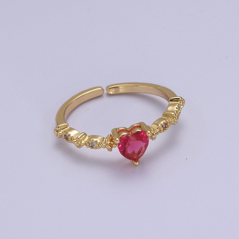 Minimalist Heart Ring, Gold Filled Stacking Ring, Pink CZ Heart Ring Open Adjustable O-2033