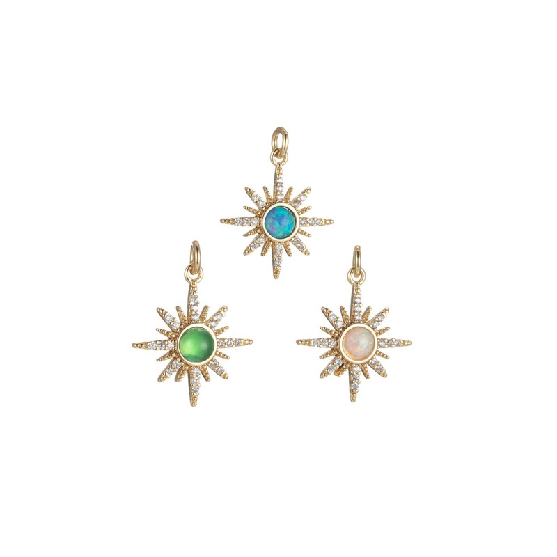 Opal Star Pendant, Gold Filled Star Burst charms Dainty Celestial jewelry making, charm for necklace Bracelet Earring Component M-432 M-433 M-434 BLUE