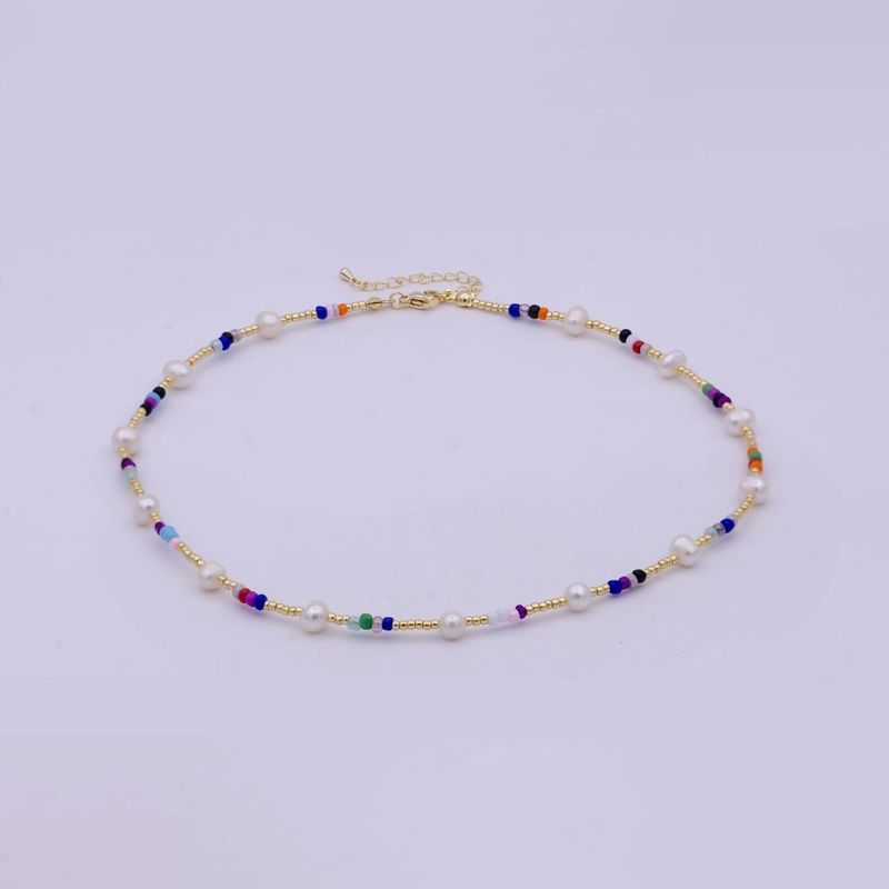 OS 16.5″ Freshwater Pearl & Colorful Gold Bead Choker Necklace, Y2K Necklace Accessories | WA-545 Clearance Pricing