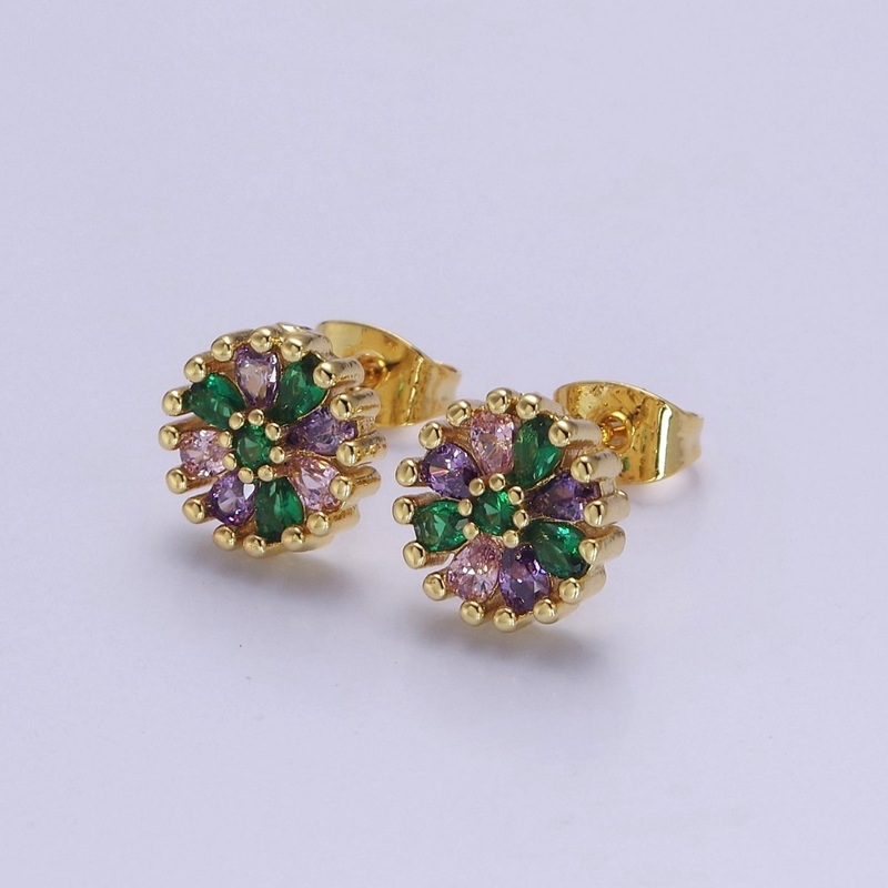 Purple Green Cz Sun Flower Stud Earring V-115
