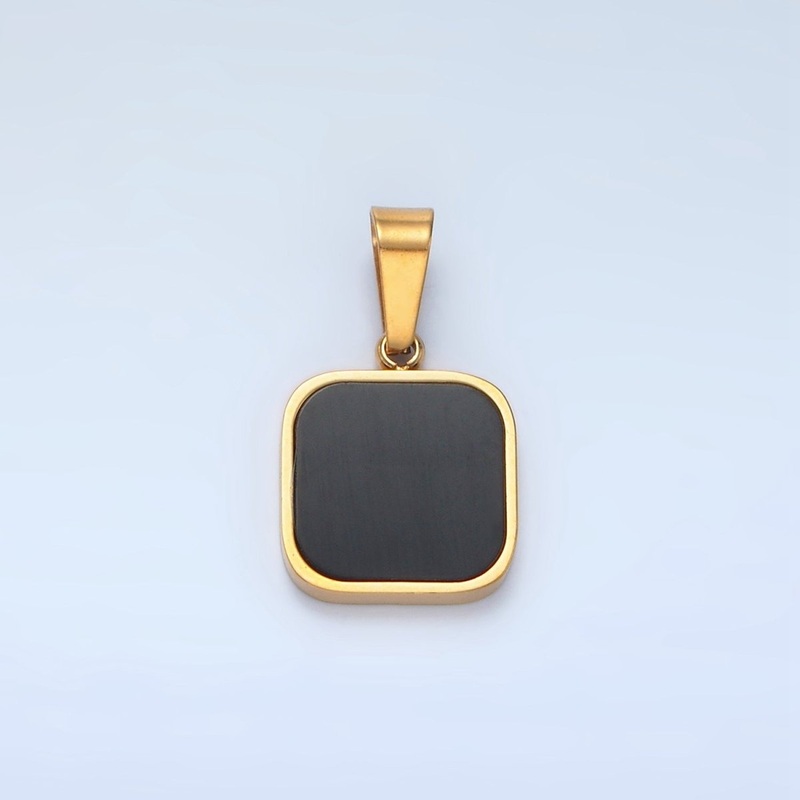 Stainless Steel Black Square Bezel Pendant | P1487