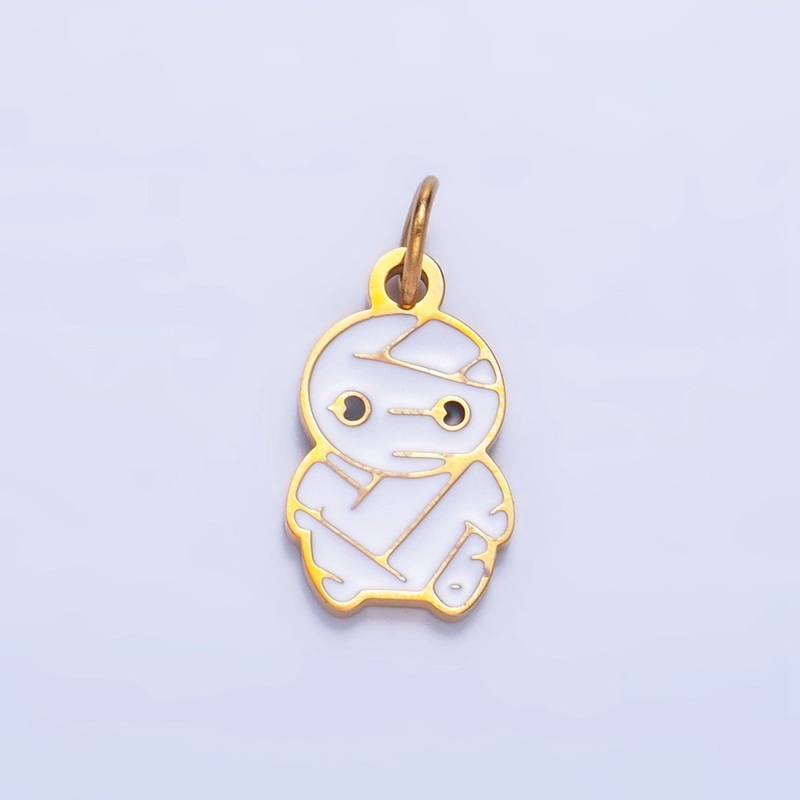 Stainless Steel White Enamel Mummy Halloween Holiday Charm | P1524