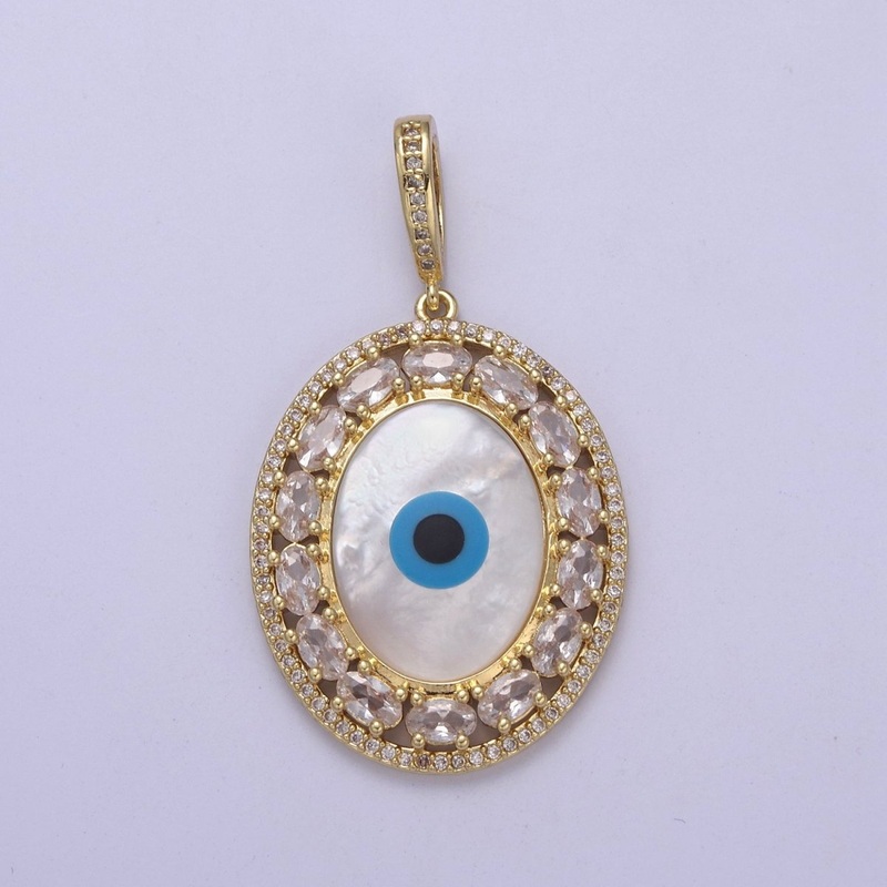 Statement Bold Oval Evil Eye Charm Gold Filled Eye Charms, Evil Eye Medallion Pendant Necklace Good Lucky Amulet Protection Bohemian Jewelry Supply H-571