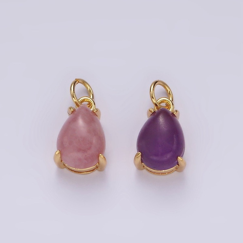 14K Gold Filled 10mm Rose Quartz, Amethyst Teardrop Bezel Minimalist Charm | AG445 AG446 Rose Quartz