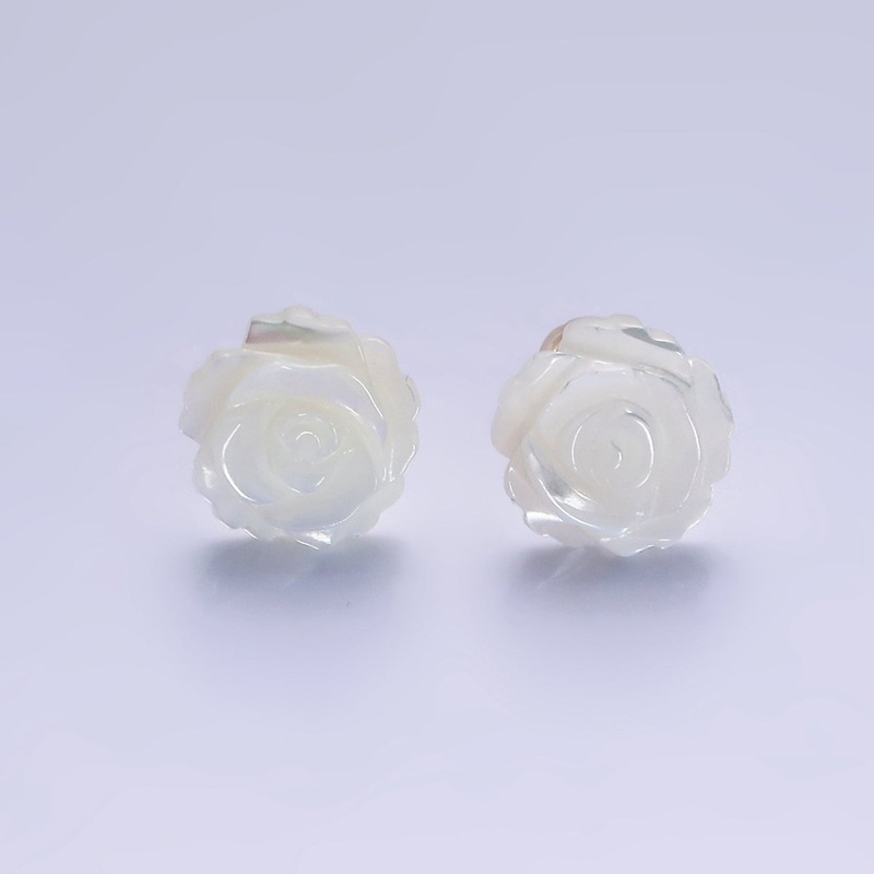 14K Gold Filled 10mm White Rose Flower Shell Pearl Stud Earrings | AB1139