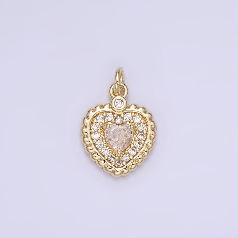 14K Gold Filled 16mm Clear CZ Micro Paved Heart Croissant Charm | AG721