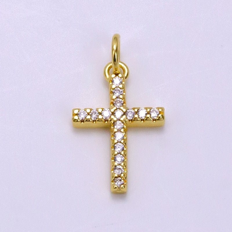 14K Gold Filled 20mm Micro Paved CZ Latin Cross Charm | W497