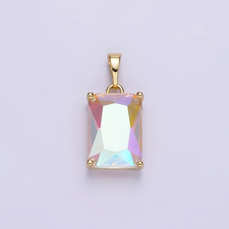 14K Gold Filled AB Iridescent CZ Baguette Pendant | AA758