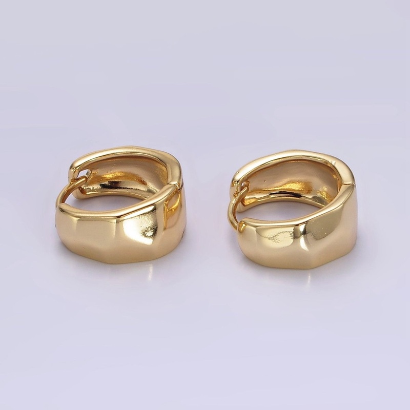 14K Gold Filled Hammered Round Hoop Huggie Earrings | V288