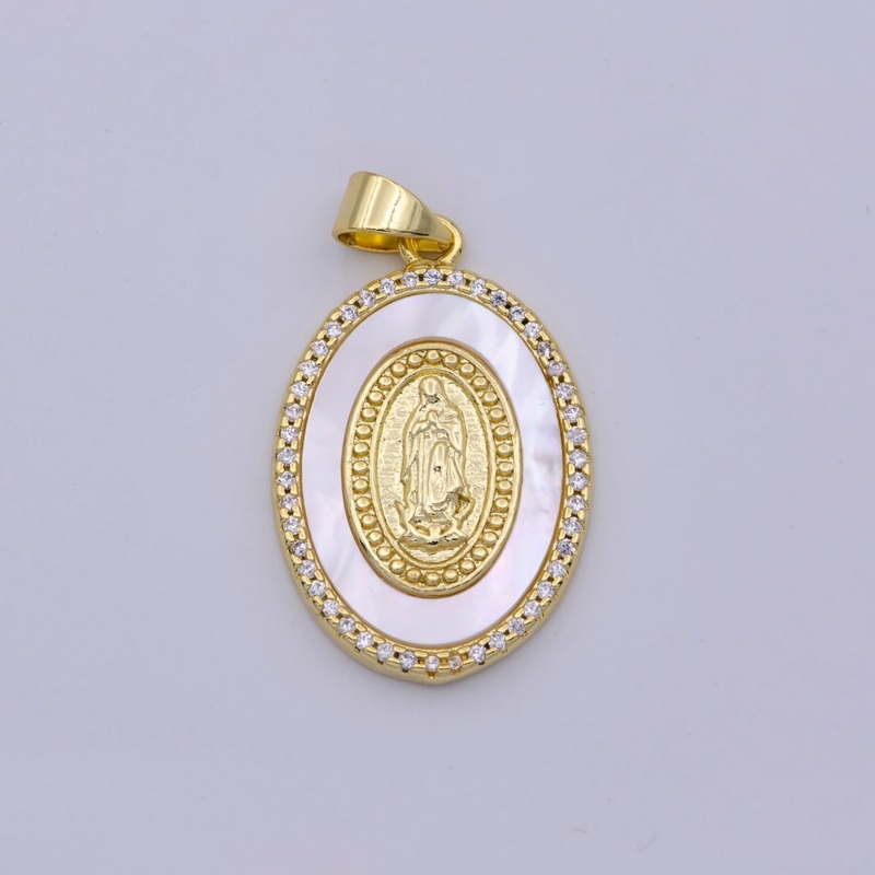 14k Gold Filled Lady Guadalupe Pearl Pendant Micro Pave Charm for Religious Necklace Jewelry Supply N-1433