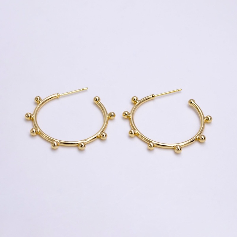 16K Gold Filled 25mm Dotted Outline C-Shaped Hoop Earrings | AE767