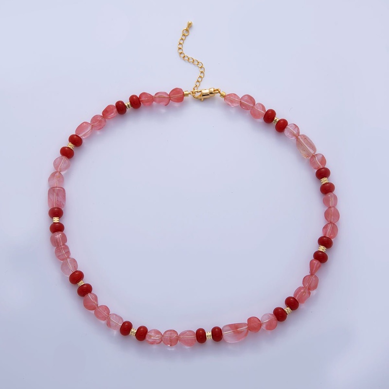 16K Gold Filled 8mm Red Quartz Carnelian Gemstone Bead 17.5 Inch Handmade Necklace | WA-019