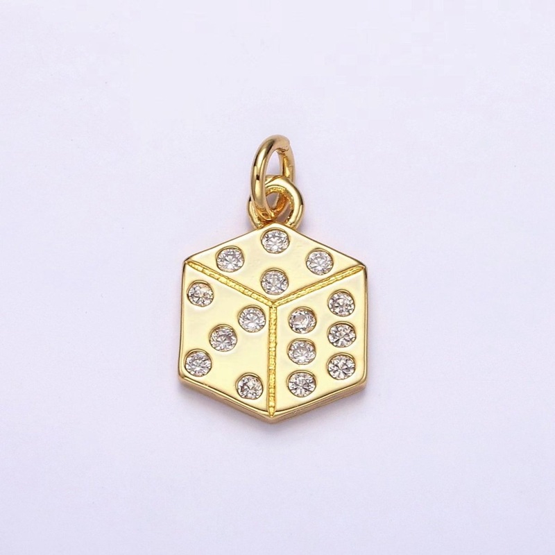 16K Gold Filled Clear CZ Dotted Gambling Dice Cube Charm | AG158