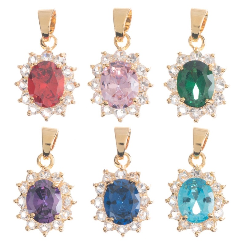 18K Gold Filled Charm, Multi-Colored Sun Cubic Zirconia Pendant with Colored CZ Crystal Gemstone, Pendant Birthstone For Jewelry Making I-040 J-256~J-261 Maroon