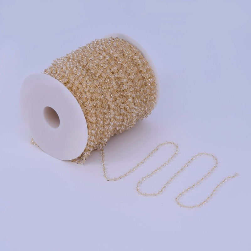 24K Gold Filled 3.3mm Clear Crystal Link Unfinished Chain by Yard | Roll-1653