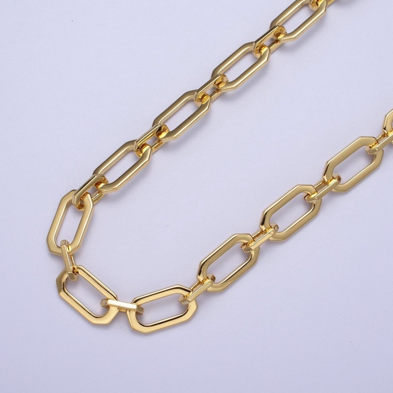24K Gold Filled 9mm Paperclip Hexagonal Unique Statement Unfinished Chain For Jewelry Making | ROLL-1345