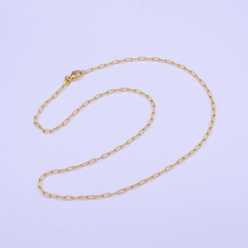 24K Gold Filled Dainty 2mm Width PaperClip 17.7 Inch Chain Necklace | WA-1454 Clearance Pricing
