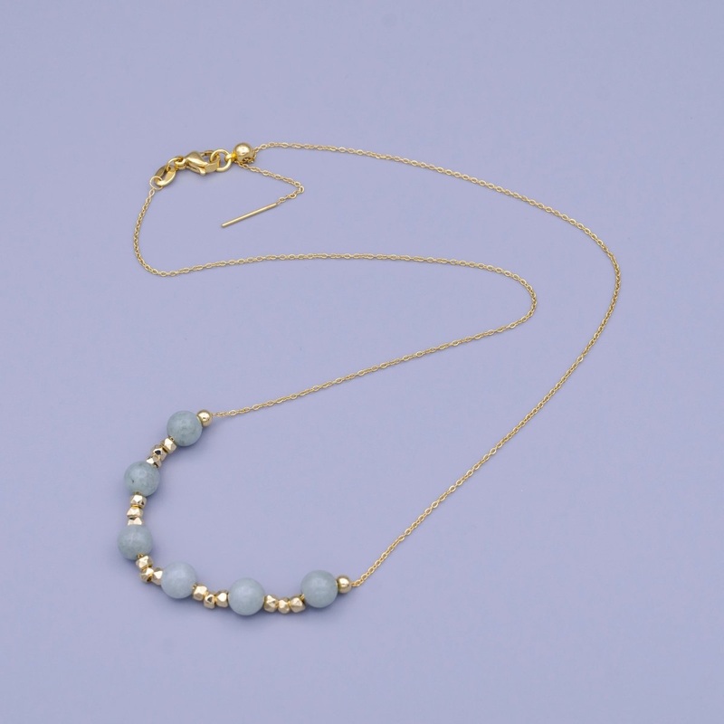 24K Gold Filled Multi Tone Green Aventurine Gemstone w. Cube Spacer Beads Adjustable Cable 18.5 Inch Chain | WA-1452 Clearance Pricing