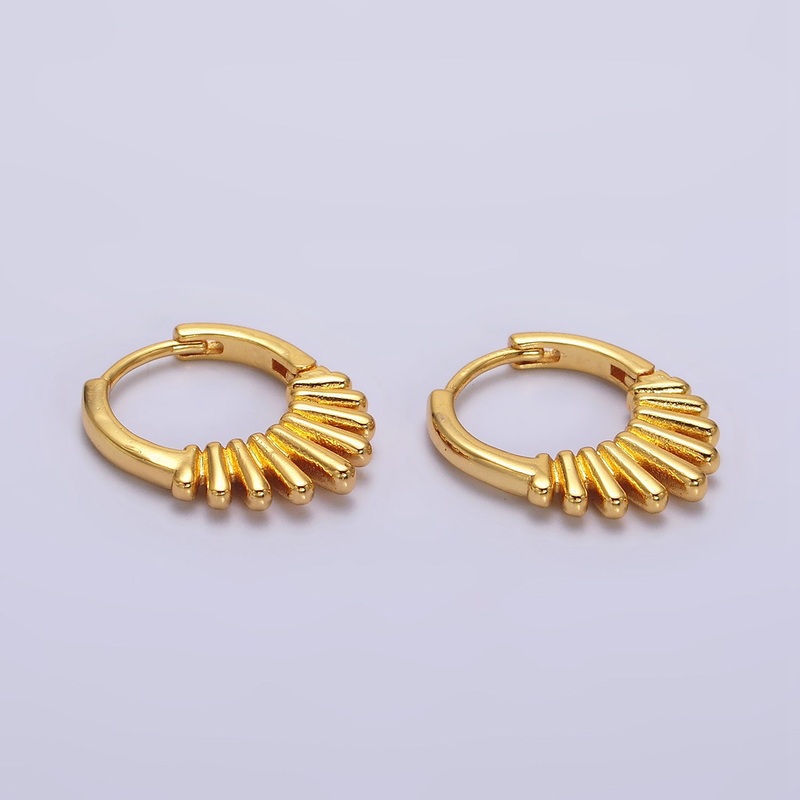 24K Gold Filled Multiple Bar Geometric Sunburst 15mm Huggie Earrings | AE811