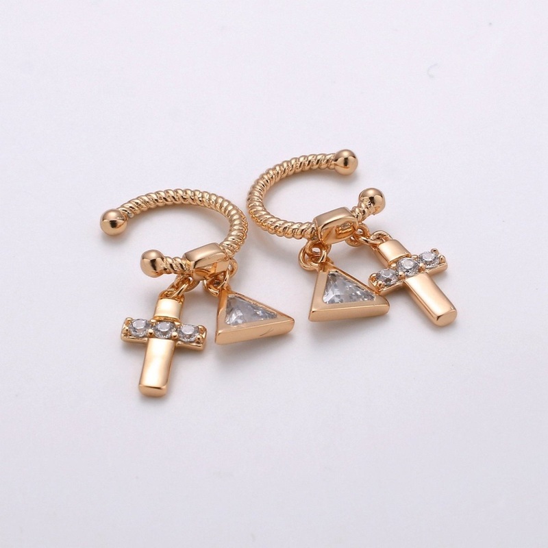 Dainty Cross Gold ear cuff, Cubic ear cuff, cz gold ear cuff, CZ ear cuff gold, Non pierced ear cuff, Conch ear cuff, cz gold wrap earring AI-126 Single (1pcs) L
