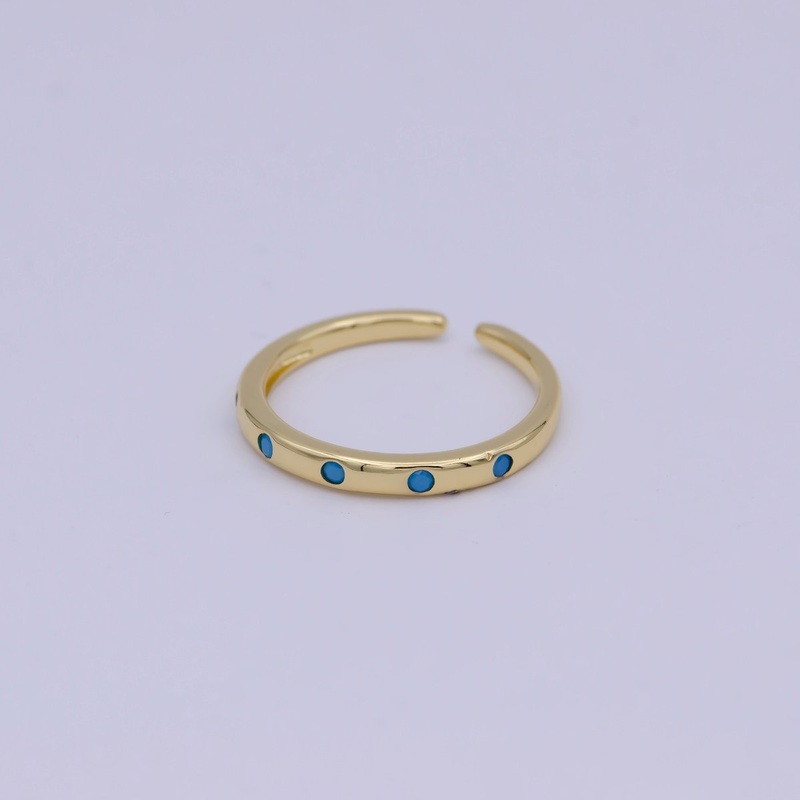 Dainty Gold Stacking Ring, Gold Minimalist CZ Ring, Simple Open Adjustable Thin Ring, Gift for Her, Delicate Ring U-485 ~ U-489 Teal
