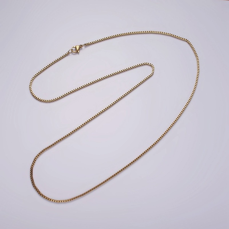 Long Box Chain Necklace Stainless Steel 24 inch Necklace in Gold | WA-2362